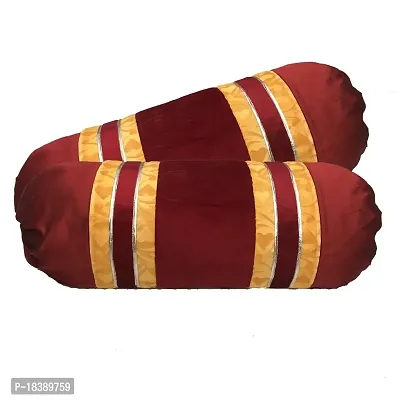 MSENTERPRISES Cushion Cover Velvet Striped Bolster Covers Pack of 2 (40x80 Cms) Maroon  Yellow