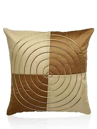 MSenterprise Cushion Covers Gold Round Striped Dupion Silk Pack of 5(40x40 Cms Or 16x16 Inch) (Gold)-thumb1