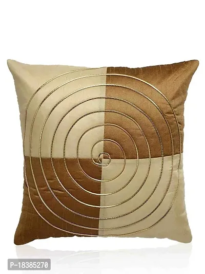 MSenterprise Cushion Covers Gold Round Striped Dupion Silk Pack of 5(40x40 Cms Or 16x16 Inch) (Gold)-thumb2