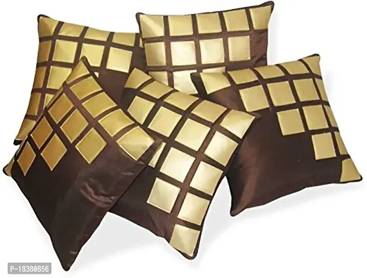 MSENTERPRISES Cushion Cover Brown Velvet Rexin Geometric Pack of 5 (40x40 cm Or 16x16 Inch)-thumb0