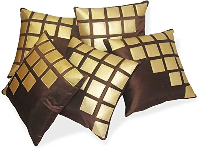 MSENTERPRISES Cushion Cover Brown Velvet Rexin Geometric Cushion Covers Pack of 5? Variation