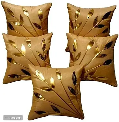 MSenterprises Cushion Covers Golden Beige Floral Leaves Polyester Cushion Cover, Set of 5 (Size 30x30 cm)