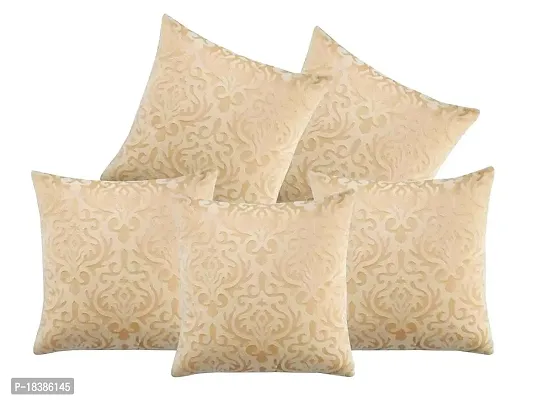 MSenterprises Cushion Cover Beige Burnt Velvet Emboss Pack of 5 (24x24 Inch Or 60x60 cm)