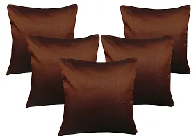 Royalina Plain Polyester Dupioni Cushion Covers, 16X16-inch, Brown and Beige-thumb1