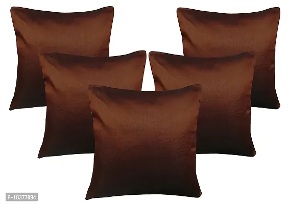 Royalina Plain Polyester Dupioni Cushion Covers, 16X16-inch, Brown and Beige-thumb2