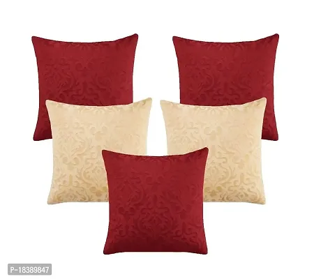 MSenterprises Cushion Cover Beige Burnt Velvet Designer Handmade Emboss for Kids, Sofa, Car Home Decoration - (Set of 5) (40 x 40cm Or 16 x 16 Inches), (Multi)