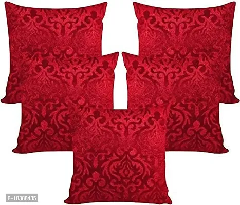 MSenterprise Cushion Covers Beige Burnt Velvet Designer Handmade Emboss for Kids, Sofa, Home - Set of 5 (40 x 40 cm Or 16 x 16 Inches, Maroon)-thumb0
