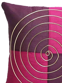 MSenterprise Cushion Covers Purple Round Striped Dupion Silk Pack of 5(40x40 Cms Or 16x16 Inch) (Purple)-thumb1