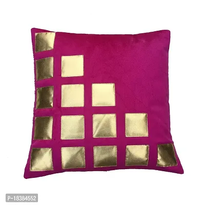 MSenterprise Cushion Cover Set of 5 Pink Rexin Geometric Velvet Cushion Covers 40X40 cm (16X16 Inch)-thumb3