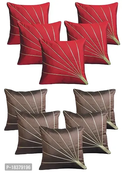 Royalina Brown and Red Rays Dupioni Cushion Covers-Buy 5 Get 5 Free-16X16