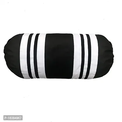 MSenterprise Cushion Covers Black  White Velvet Striped Bolster Covers Pack of 2 (40x80 Cms)-thumb2