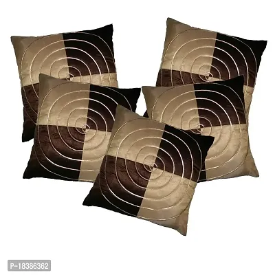 MSenterprise Cushion Covers Brown Round Striped Dupion Silk Pack of 5(40x40 Cms Or 16x16 Inch) (Brown)