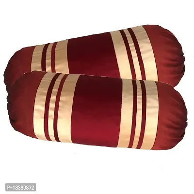 MSenterprises Velvet Striped Bolster Covers Pack of 2 (40x80 Cms) Maroon  Beige-thumb0