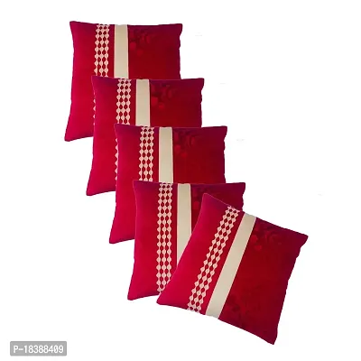 MSenterprises Cushion Cover Maroon Burnt Ambose Velvet Patti Cushion Covers Pack of 5(40 x 40 Cms Or 16x16 Inch)-thumb0