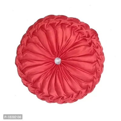 MSenterprises Silk Round Filled Cushion Cover Pillow (Size Standard, 40 x 40 cm) -(Set of 2) (Red Color), 240 GSM-thumb2
