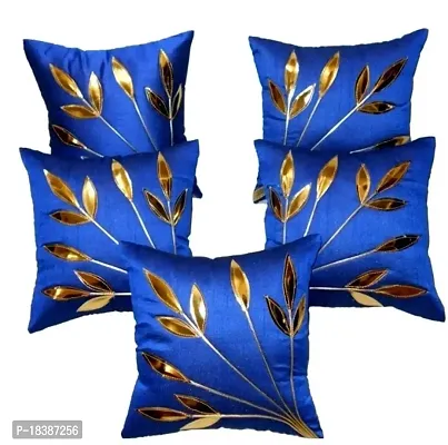 M.S Enterprises Colourful Synthetic Cushion Cover with Zipper,16 x 16 Inch(Set of 5) Blue-thumb0