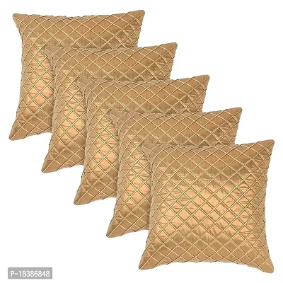 MSenterprises Polyester Cushion Covers (40x40 cm) - Set of 5,Golden-thumb0