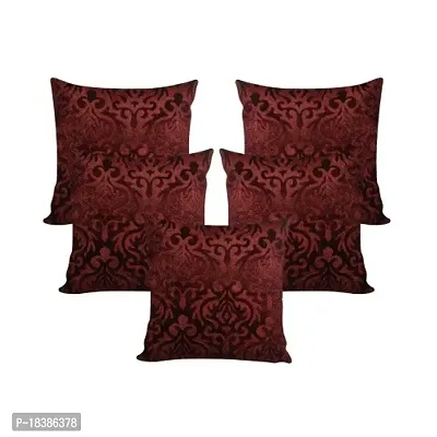 MSenterprises Cushion Covers Brown Burnt Velvet Emboss Pack of 5 (24x24 Inch Or 60x60 cm)