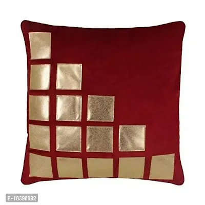 MSenterprise Cushion Cover Set of 5 Pink Rexin Geometric Velvet Cushion Covers 40X40 cm (16X16 Inch) (Maroon)-thumb2
