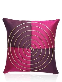 MSenterprise Cushion Covers Purple Round Striped Dupion Silk Pack of 5(40x40 Cms Or 16x16 Inch) (Purple)-thumb2