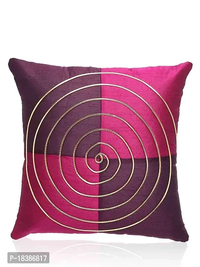 MSenterprise Cushion Covers Purple Round Striped Dupion Silk Pack of 5(40x40 Cms Or 16x16 Inch) (Purple)-thumb3