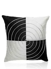 MSenterprise Cushion Covers White  Black Round Striped Dupion Silk Pack of 5(40x40 Cms Or 16x16 Inch) (White)-thumb1