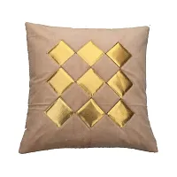 MSENTERPRISES Cushion Cover Velvet Geometrical Shapes Digital Handmade Print Stitched Cushion Covers - Set of 5 (40X40 cm, Golden and Beige)-thumb2