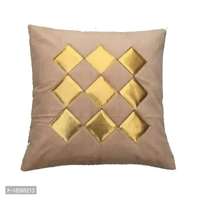 MSENTERPRISES Cushion Cover Velvet Geometrical Shapes Digital Handmade Print Stitched Cushion Covers - Set of 5 (40X40 cm, Golden and Beige)-thumb3