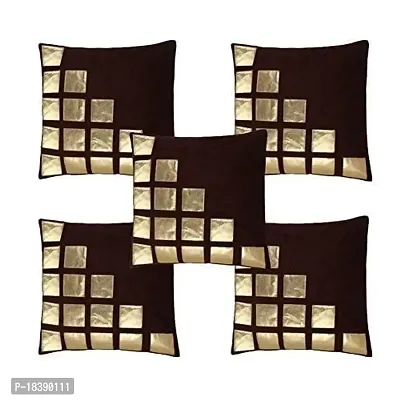 MSenterprise Cushion Cover Set of 5 Pink Rexin Geometric Velvet Cushion Covers 40X40 cm (16X16 Inch) (Brown)-thumb0