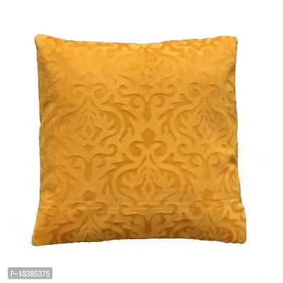 MSenterprises Cushion Cover Velvet for Sofa Bedroom Kids Room 24 x 24 Inches Throw Pillow Soft Cover Set of 5 Emboss Decorative Filler Cover for Hall Living Room (Golden)-thumb2