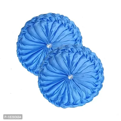 MSENTERPRISES Cushion Cover Silk Round Filled Cushion Cover Pillow (Size Standard, 40 x 40 cm) -(Set of 2) (Sky Blue Color)