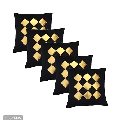 MSENTERPRISES Cushion Cover Velvet Geometrical Shapes Digital Handmade Print Stitched - Set of 5 (Black)