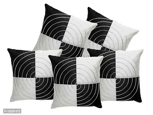 MSenterprise Cushion Covers Decor Jalebi Shape Synthetic Round Strip Cushion Cover with Zipper 16 X 16 inch, Pack of 5 (Black)-thumb0