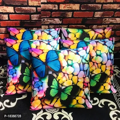 MSenterprise Cushion Covers r Multi-Color Butterfly On Stone Digital Print Silk Satin Pack of 5(40x40 Cms or 16x16 Inch)-thumb2