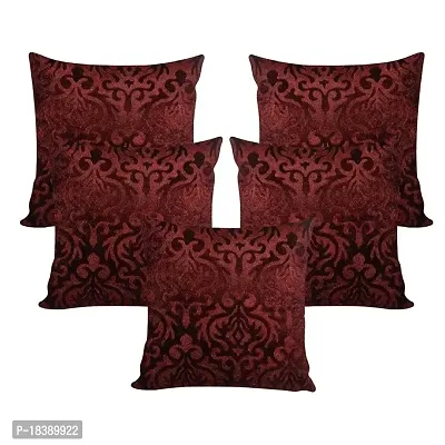 MSenterprises Cushion Cover Velvet Designer for Sofa Bedroom Kids Room 12 x 12 Inches Throw Pillow Soft Cover Set of 5 Emboss Decorative Filler Cover for Hall Living Room (Brown)-thumb0