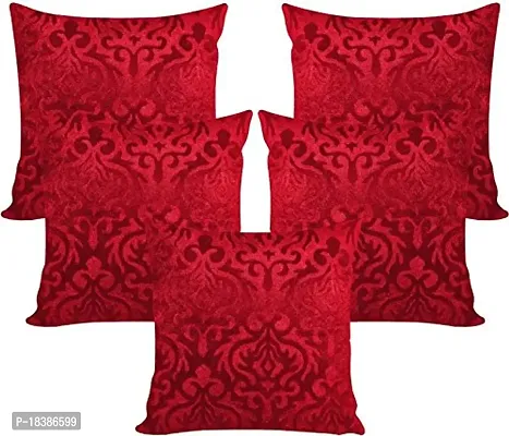 MSenterprise Cushion Covers Maroon Burnt Velvet Emboss Pack of 5 (24x24 Inch Or 60x60 cm) (Maroon)