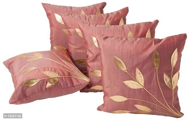 Cushion Cover Cotton for Sofa Bedroom Kids Room 12 x 12 Inches Golden Leaves Throw/Pillow Soft Cover Zip Close Set of 5 Decorative Filler Cover for Hall Living Room (Pink)