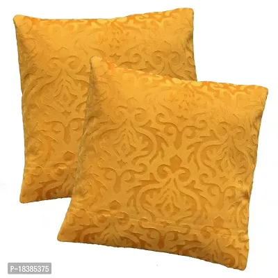MSenterprises Cushion Cover Velvet for Sofa Bedroom Kids Room 24 x 24 Inches Throw Pillow Soft Cover Set of 5 Emboss Decorative Filler Cover for Hall Living Room (Golden)