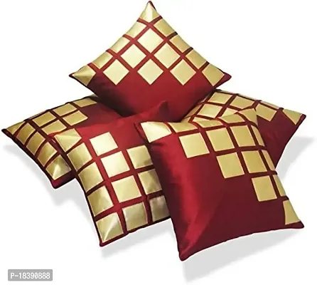 MSenterprise Cushion Covers Brown Velvet Rexin Geometric Pack of 5 (Maroon)