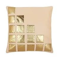 Freely Beige Color Gold Leather Patches Cushion Cover (16X16 Inches) - Pack of 5-thumb3