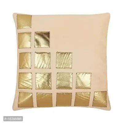 Freely Beige Color Gold Leather Patches Cushion Cover (16X16 Inches) - Pack of 5-thumb4