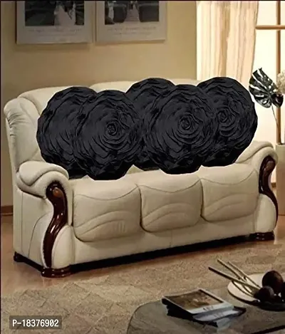 Hargunz Round Rose Design Cushion Covers Set of 5-Black(cus-Round-blk-Rose)