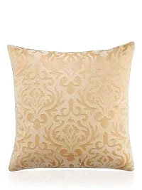 MSenterprise Cushion Covers Velvet Soft Printed Sofa Cover Pillow Cover Square Handmade Emboss for Home Bedroom Hall Living Room Car - (Set of 5) (30 x 30 cm Or 12 x 12 Inches), (Beige Golden)-thumb1