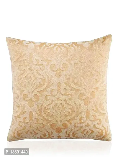 MSenterprise Cushion Covers Velvet Soft Printed Sofa Cover Pillow Cover Square Handmade Emboss for Home Bedroom Hall Living Room Car - (Set of 5) (30 x 30 cm Or 12 x 12 Inches), (Beige Golden)-thumb2