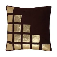 MSenterprise Cushion Cover Set of 5 Pink Rexin Geometric Velvet Cushion Covers 40X40 cm (16X16 Inch) (Brown)-thumb1