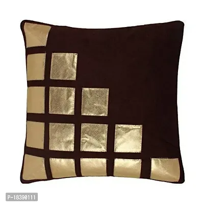 MSenterprise Cushion Cover Set of 5 Pink Rexin Geometric Velvet Cushion Covers 40X40 cm (16X16 Inch) (Brown)-thumb2