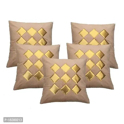 MSENTERPRISES Cushion Cover Velvet Geometrical Shapes Digital Handmade Print Stitched Cushion Covers - Set of 5 (40X40 cm, Golden and Beige)-thumb0