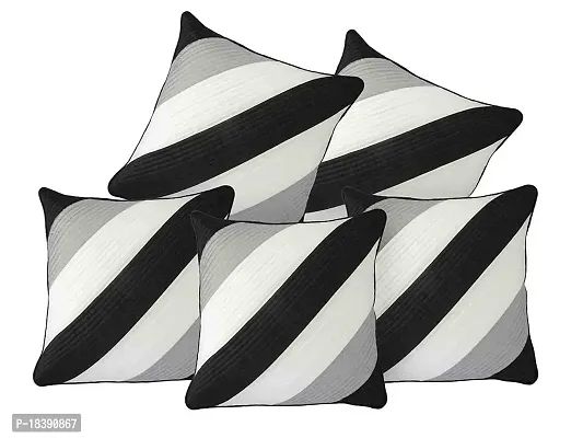 MSENTERPRISES Cushion Cover Daigonal Quilted Polyester Pack of 5 (16x16 Inch) (Black and White)