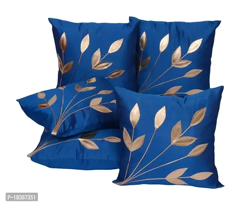 MSenterprises Cushion Cover Cotton for Sofa Bedroom Kids Room 12 x 12 Inches Golden Leaves Throw Pillow Soft Cover Zip Close Set of 5 Decorative Filler Cover for Hall Living Room (Blue)