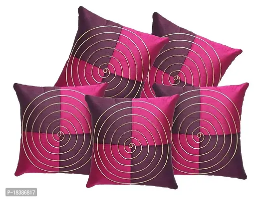 MSenterprise Cushion Covers Purple Round Striped Dupion Silk Pack of 5(40x40 Cms Or 16x16 Inch) (Purple)-thumb0